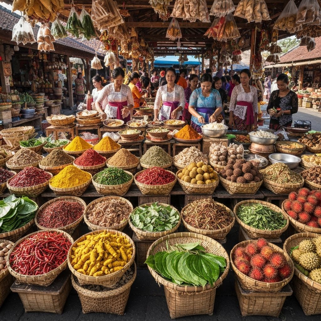 Vibrant Balinese market with fresh ingredients